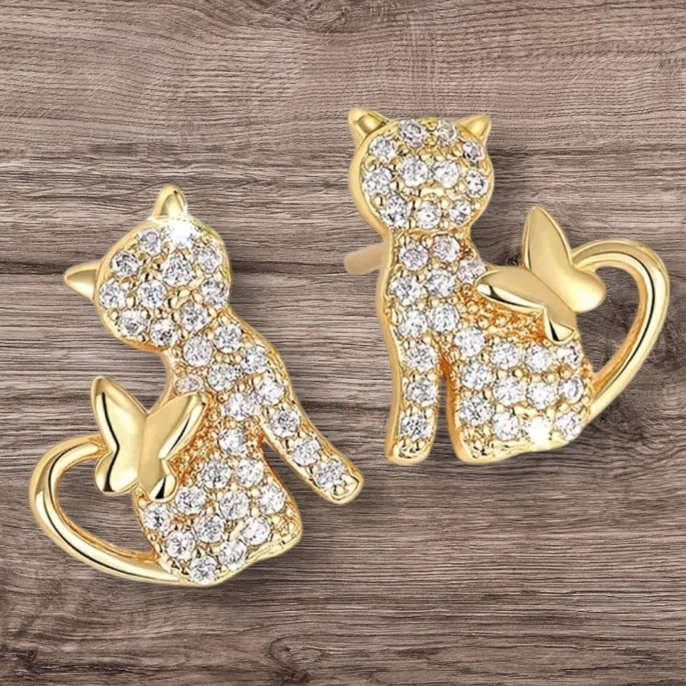 Sparkling Crystal Cat Earrings